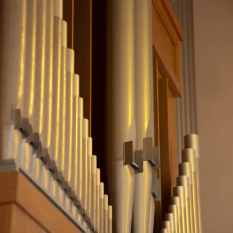 Detail of the polished organ pipes